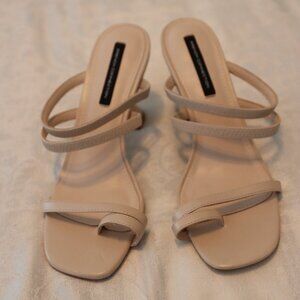French Connection Strappy Square Toe Heeled Sandals Beige Size 11 Vegan Leather